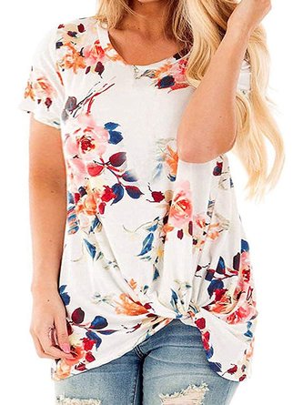Women's Plus Size Knotted Tops Short Sleeve Tees Casual Tunics Blouses
