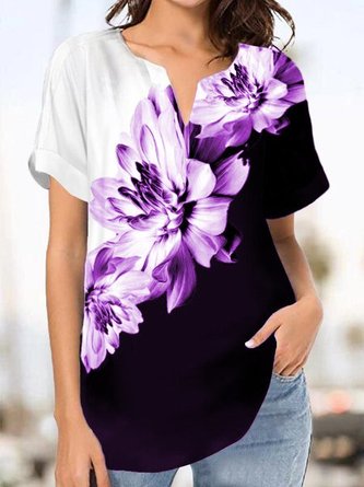 Short Sleeve Printed Casual Floral Tunic Tops