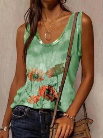 Sleeveless Casual Shift Floral Tanks & Camis