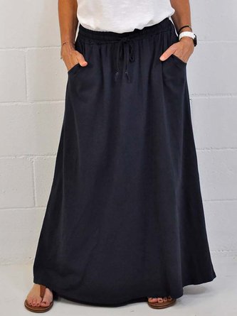Casual Holiday Cotton-Blend Solid Skirt with Side Pocket
