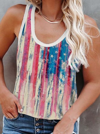Crew Neck Casual Sleeveless Shift Shirts & Tops