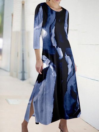 Abstract 3/4 Sleeve Printed Long Dress