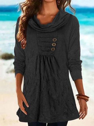 Long Sleeve Cowl Neck Cotton-Blend Casual Shirt & Top