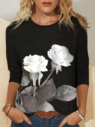 Long Sleeve Floral Shift Cotton-Blend Shirt & Top