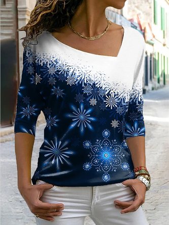 V Neck Casual Long Sleeve Cotton-Blend Shirts & Tops