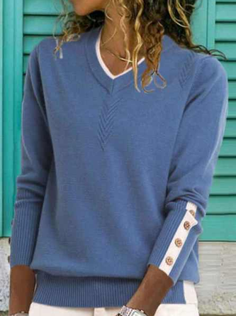 Casual V Neck Acrylic Long Sleeve Sweater