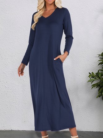 Casual Daily Round Neck Long Sleeve Solid Color Maxi Dresses