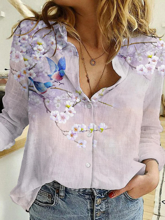 Long sleeve shirt collar Vintage Floral Print Shirt Top