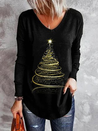 The Christmas Tree  Casual V Neck Tops
