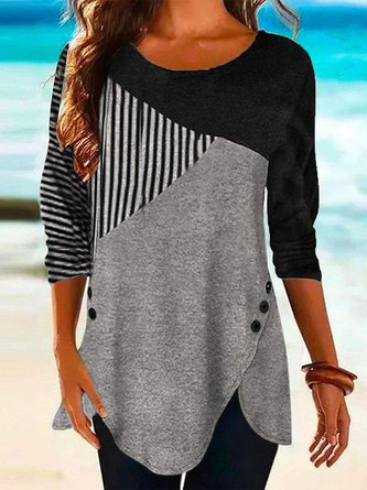 JFN Round Neck Colorblock Daily Tunic Tops