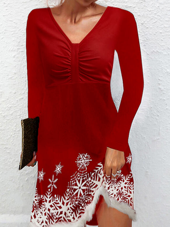 Christmas Print/Floral Long Sleeves Shift Above Knee Party Dresses