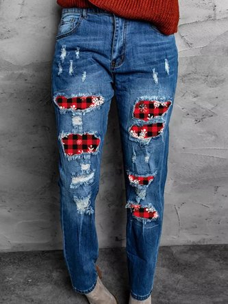 Loosen Checked/Plaid Denim Jeans