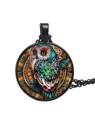 JFN  Time Stone Owl Painted  Necklace