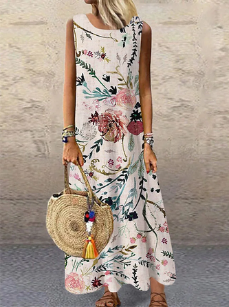 Floral Cotton Blends Casual Vacation Regular Fit Dresses