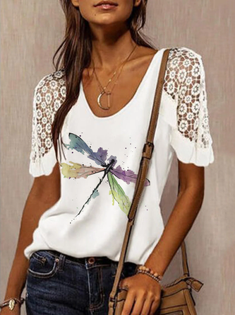Casual Cotton Blends Dragonfly Shirts & Tops