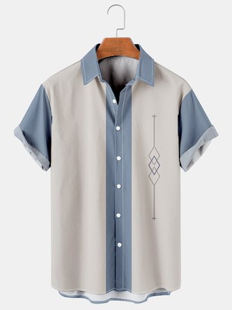 Mens Geometric Print Casual Breathable Hawaiian Short Sleeve Shirt