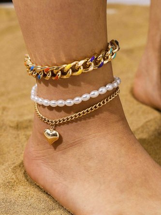 Boho Beach Rainbow Drip Chain Pearl Love Anklet