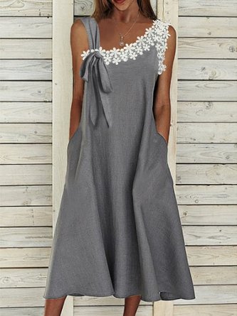 Elegant Lace Asymmetrical Neck Sleeveless Knitting Prom Dresses