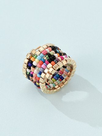 JFN Bohemian Resort Style Colorful Rice Beads All-in-One Multi-layer Ring