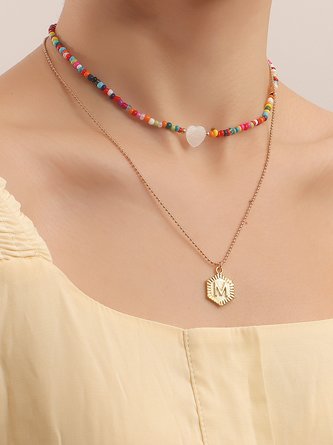 Bohemian Double Shell Heart Letter Necklace