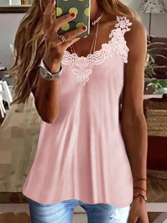 JFN V Neck Solid Lace Sleeveless Top