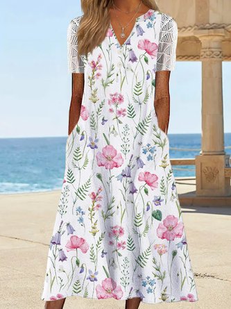 JFN Notched Neck Floral Casual Midi Prom Dresses
