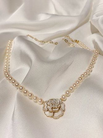 JFN Camellia Pearl Necklace Dress Jewelry Casual Pendant