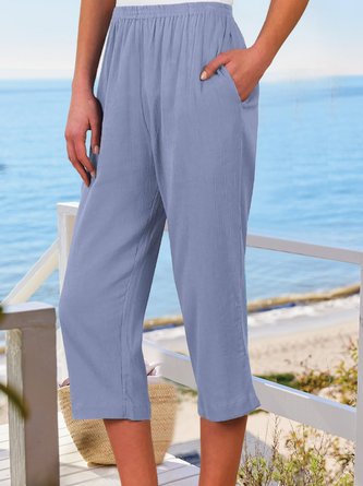 Casual Vacation Crinkle Elastic Waist Capri Pants