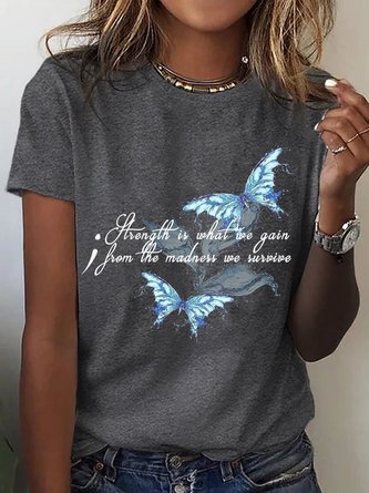 JFN Blue Butterflies Casual Short Sleeve T-Shirt/Tee