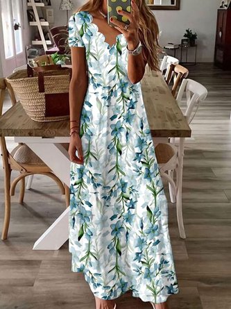 JFN V Neck Floral Vacation Beach Maxi Prom Dresses