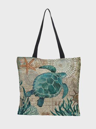 JFN 3D Turtle Digital Printing Waterproof Cotton Linen Shoulder Bag Shopping Bag