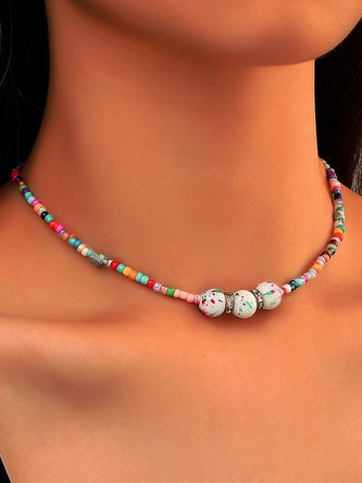 JFN Boho Colorful Beaded Rice Bead Necklace
