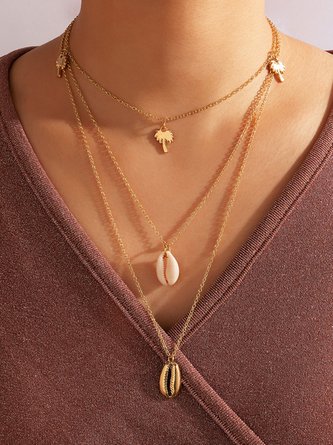 JFN Vacation Style Boho Shell Multilayer Necklace Sweater Chain