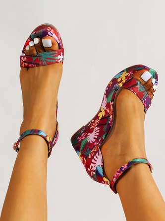 Sweet Multicolored Floral Casual Wedge Sandals