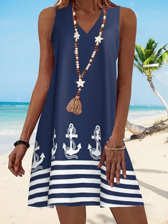 JFN V Neck Stripe Geometric Beach Vacation Casual Mini Dress