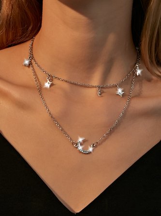 JFN Diamond Star Moon Layered Necklace Party Necklace Dress Jewelry