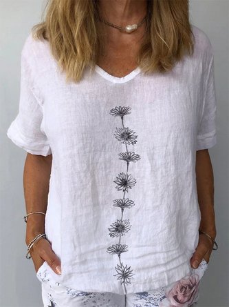 JFN Summer V Neck Floral Casual  Short Sleeve Tops T-shirt/Tee