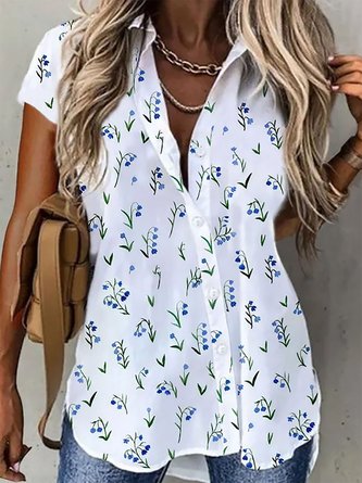 Casual Vacation Floral Printed Short Sleeve Blouse