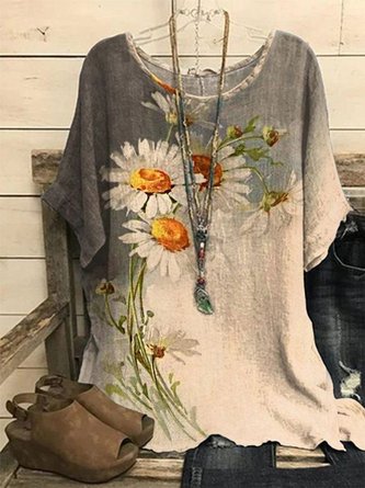 Ombre Floral Casual Tops