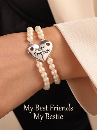 JFN 2Pcs Bestfriends Heart Letter Pearl Bracelet Bestie Bracelet