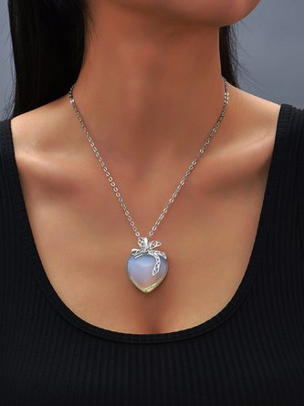 JFN Vintage Geometric Love Natural Moonstone Bow Necklace