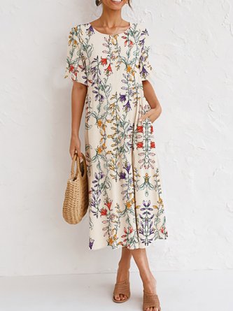 Summer Floral Design Short Sleeve Loose Knit Dress