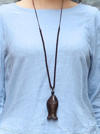 JFN Ethnic Vintage Fish Shape Necklace Handmade Sweater Chain