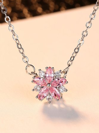 Pink Diamond Floral Pendant Everyday Versatile Necklace