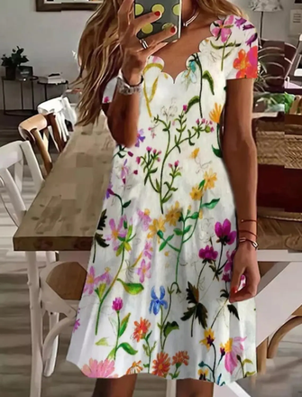 JFN Scallop Neck Floral Vacation Mini Dresses