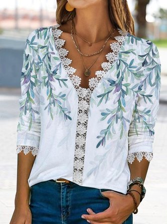 Leaves loose lace top T-shirt