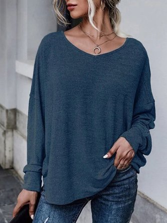 Plain Casual Loose Long-sleeved Knitted Top