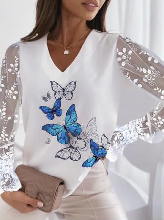 JFN V Neck Loose Butterfly Vacation Top