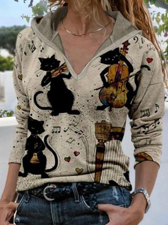 JFN Cute Cat Pattern Loose Casual Sweatshirt