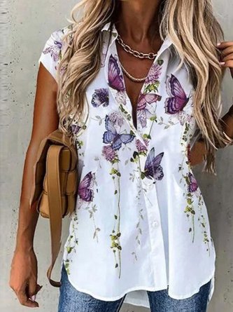 Women's Casual Floral Printed Vacation Short Sleeve Blouse